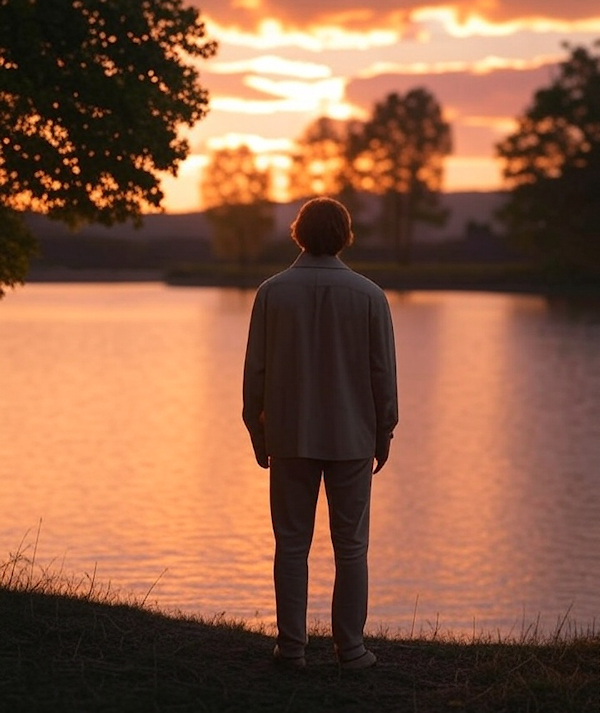 Serene landscape with a lake at sunset symbolizing peace